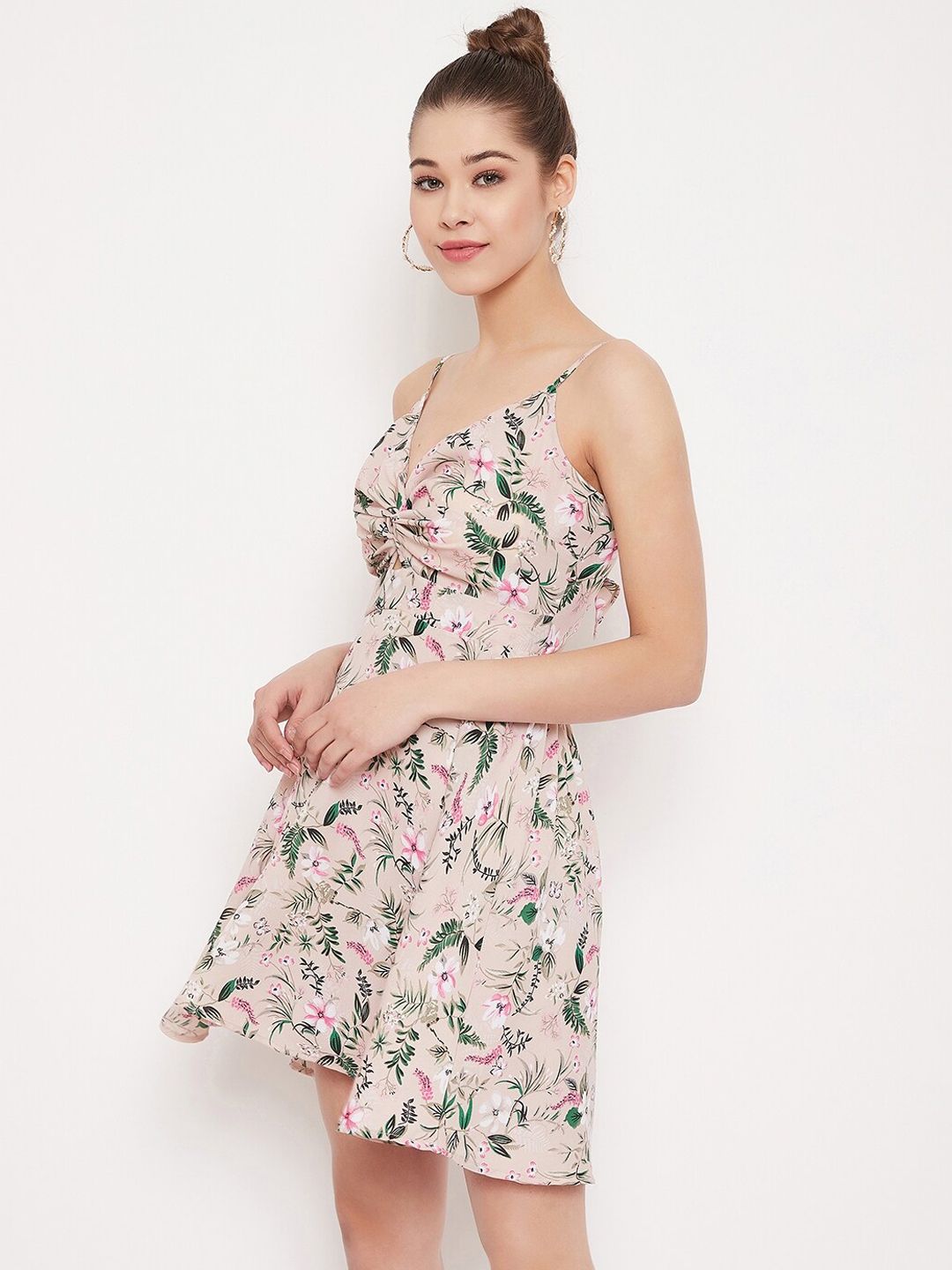 Berrylush Women Beige Printed Fit and Flare Dress