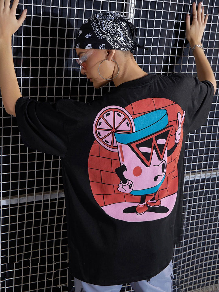 SASSAFRAS Graphic Printed Drop-Shoulder Oversized Pure Cotton T-shirt