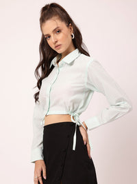 DressBerry Striped Sensation Tie-Up Crop Shirt