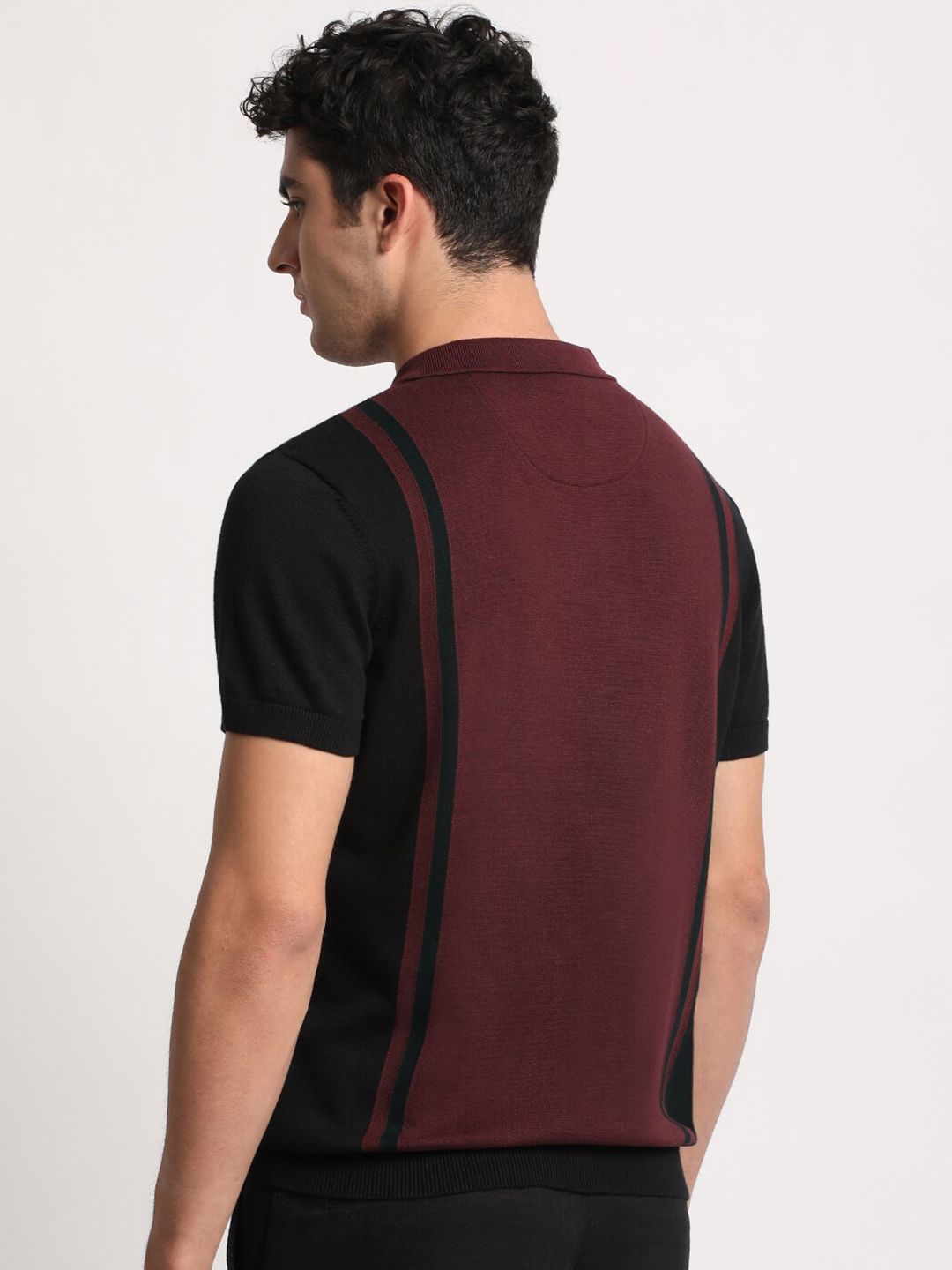 THE BEAR HOUSE Colourblocked Polo Collar Cotton Slim Fit T-shirt