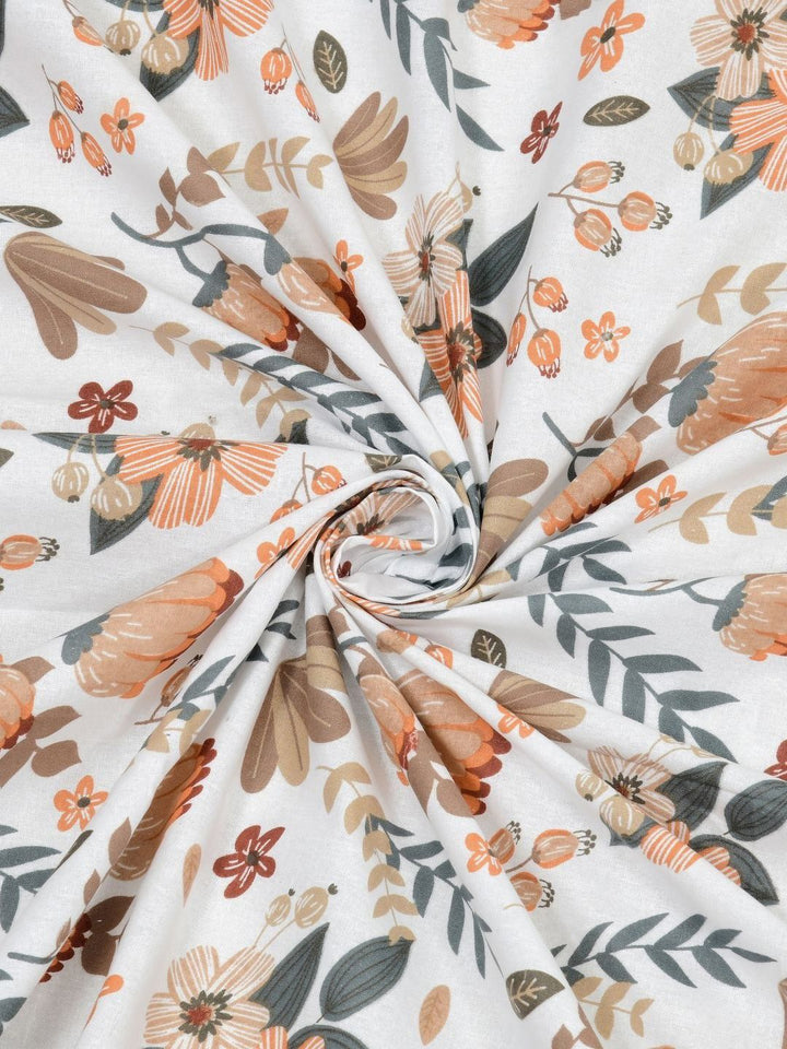 BOMBAY DYEING Dream Lover Brown Floral 104 TC Cotton Queen Bedsheet Set-2.24 m X 2.54 m