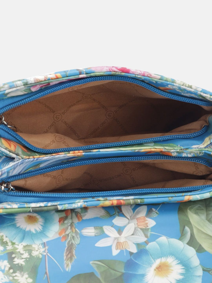 Lino Perros Floral Printed Structured Shoulder Bag With Quilted Detail
