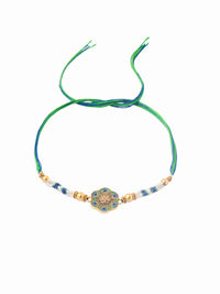 NVR Unisex Peacock Multicolor Batu Tiruan &amp; Benang Mutiara Rakhi Dengan Roli Chawal