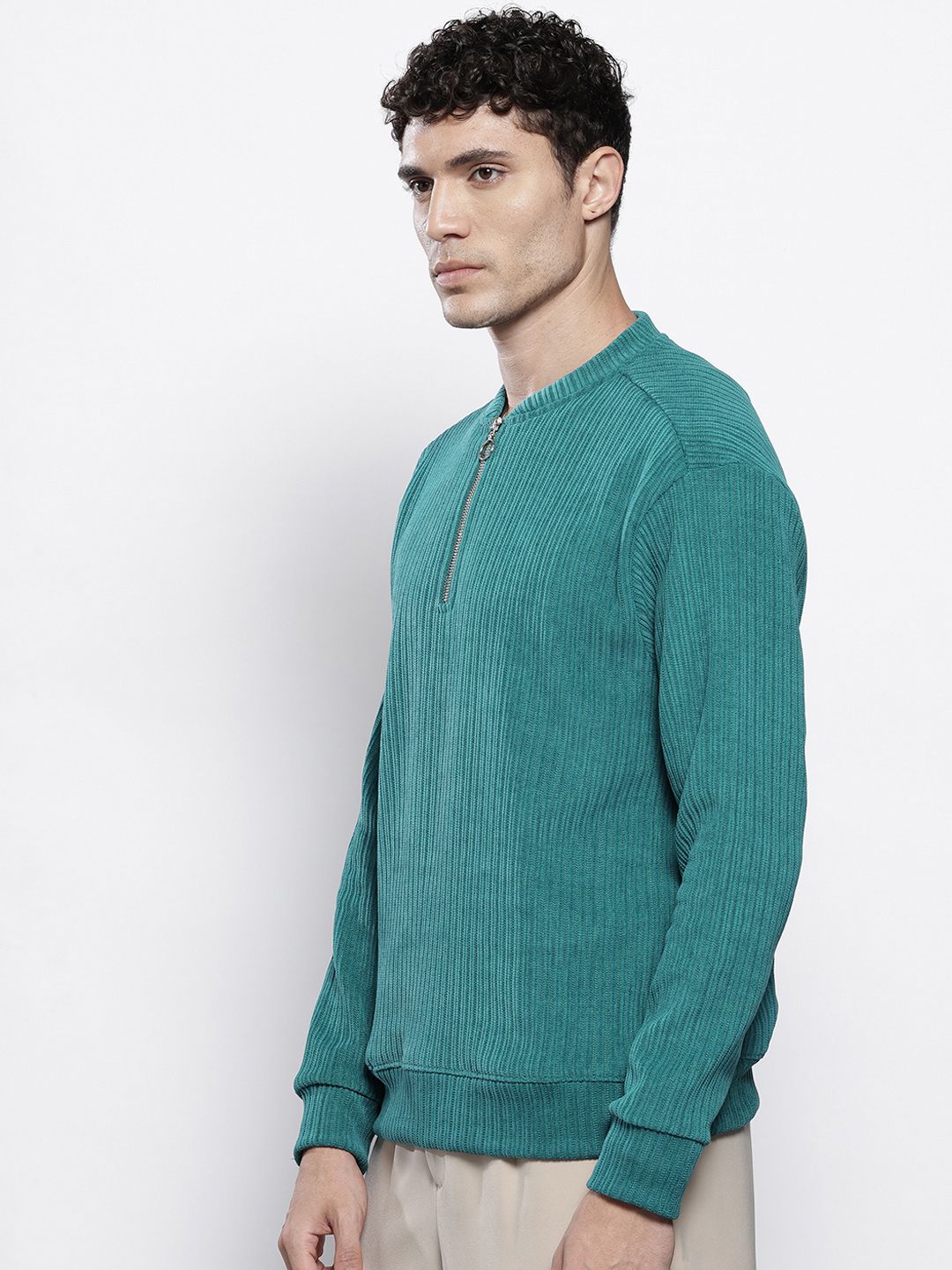 The Indian Garage Co Self-Striped Relaxed Fit Corduroy Sweatshirt