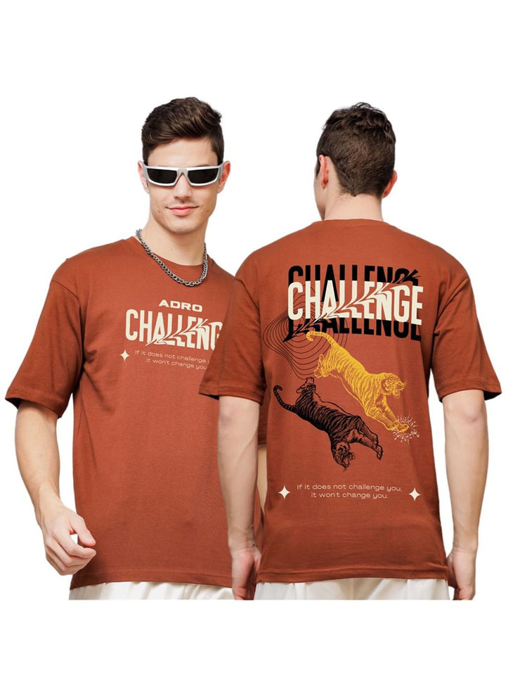ADRO Men Printed V-Neck Applique T-shirt