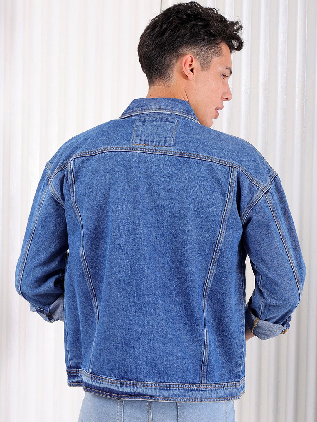 The Indian Garage Co Men Lightly Washed Relaxed Fit Distressed Denim Jacket