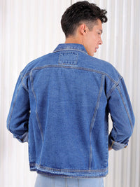 The Indian Garage Co Men Lightly Washed Relaxed Fit Distressed Denim Jacket