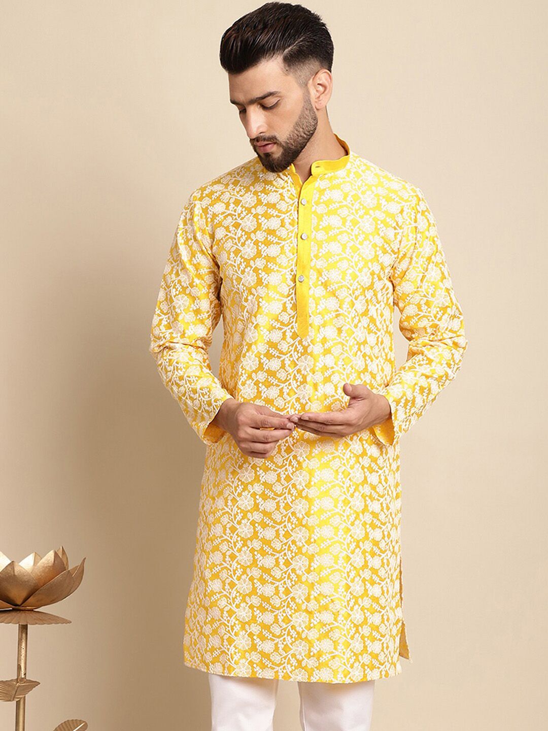 Anouk Floral Embroidered Regular Silk Cotton Straight Kurta