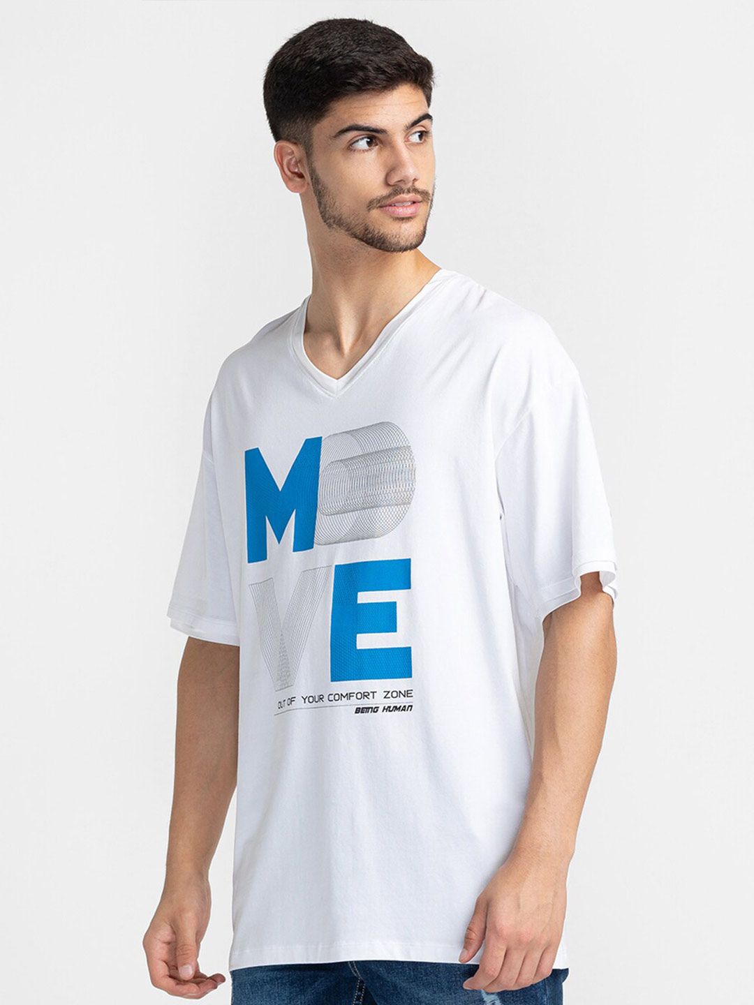 Being Human Typography Printed V-Neck T-shirt
