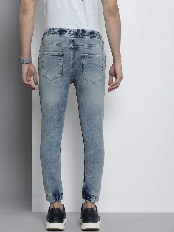 The Indian Garage Co Men Blue Jean Slim Fit Heavy Fade Cuffed Hem Stretchable Jeans