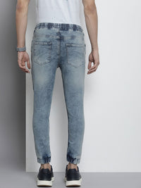 The Indian Garage Co Men Blue Jean Slim Fit Heavy Fade Cuffed Hem Stretchable Jeans