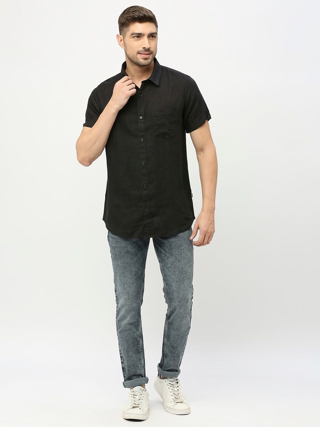 SPYKAR Spread Collar Linen Casual Shirt