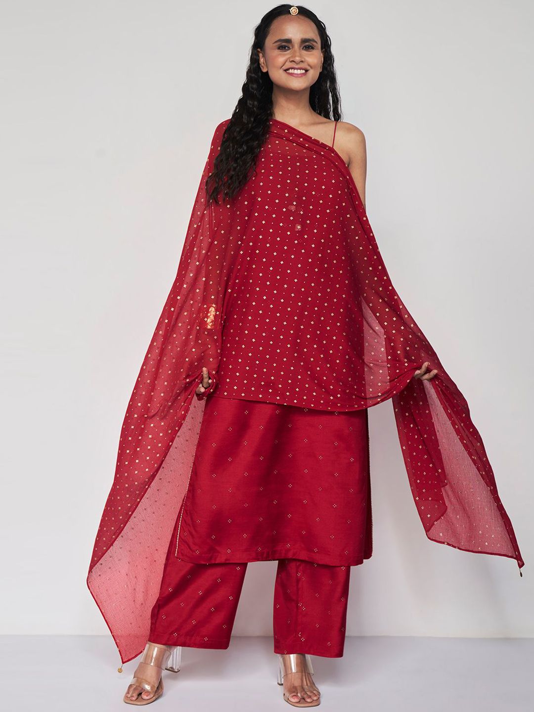 Global Desi Ethnic Motifs Printed Regular Kurta with Palazzos & Dupatta