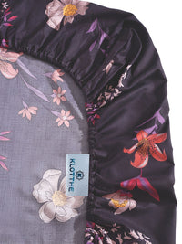 KLOTTHE Blue Floral Printed 300TC Fitted Double King Bedsheet With 2 Pillow Covers