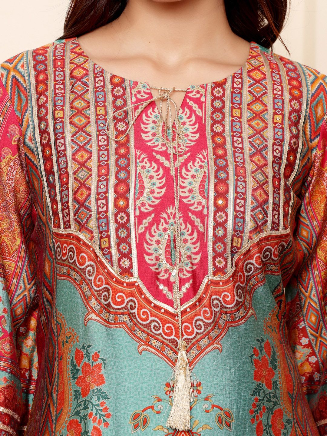 Varanga Ethnic Motifs Printed Chanderi Silk Kurta With Trousers And Dupatta