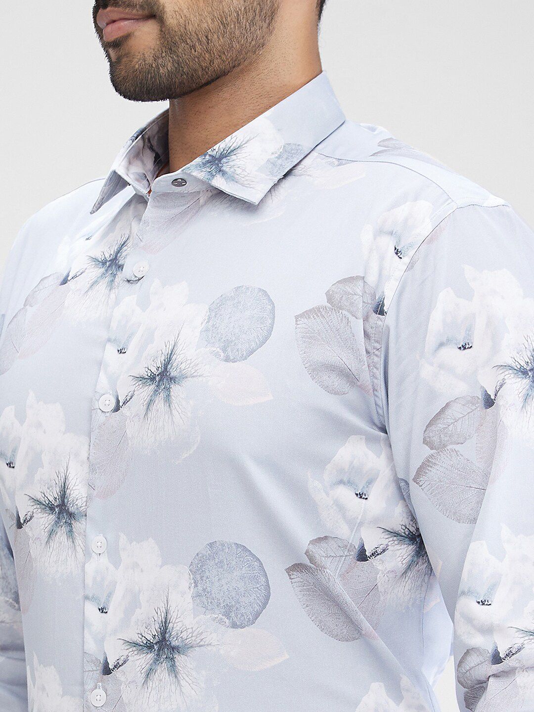 Park Avenue Floral Printed Cutaway Collar Curved Cotton Slim Fit Formal Shirt