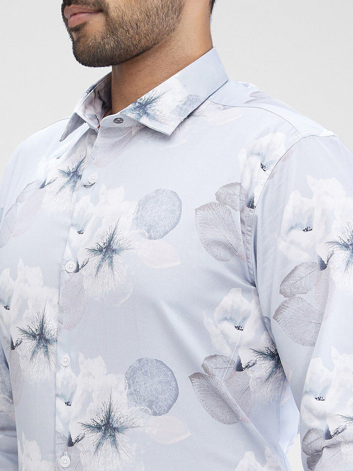 Park Avenue Floral Printed Cutaway Collar Curved Cotton Slim Fit Formal Shirt