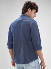 SPYKAR Men Striped Pocket Detailing Indigo Slim Fit Casual Shirt
