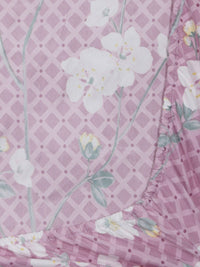 KLOTTHE Purple Floral Cotton 300 TC Fitted King Fine Bedsheet with 2 Pillow Covers-98 x 89 inches