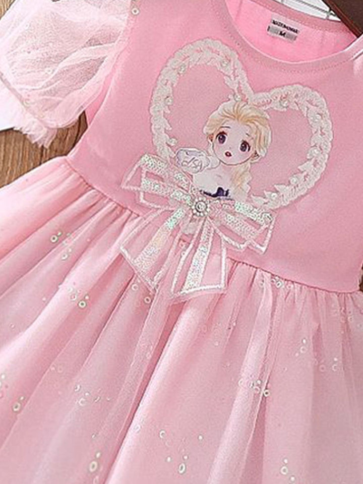 YK Girls Printed Bow Detail Fit & Flare Dress