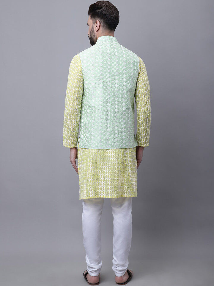 SOJANYA Kurta Kapas Tulen Sulaman Bunga Dengan Jaket Churidar & Nehru