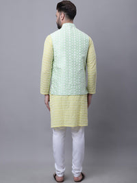SOJANYA Kurta Kapas Tulen Sulaman Bunga Dengan Jaket Churidar & Nehru