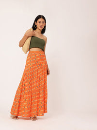 DressBerry Women Heritage Printed Maxi Tiered Skirt