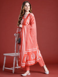 Anouk Ethnic Motifs Printed Pure Cotton Kurta with Trousers & With Dupatta