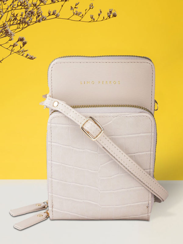 Lino Perros Women Grey Animal Printed PU Structured Sling Bag