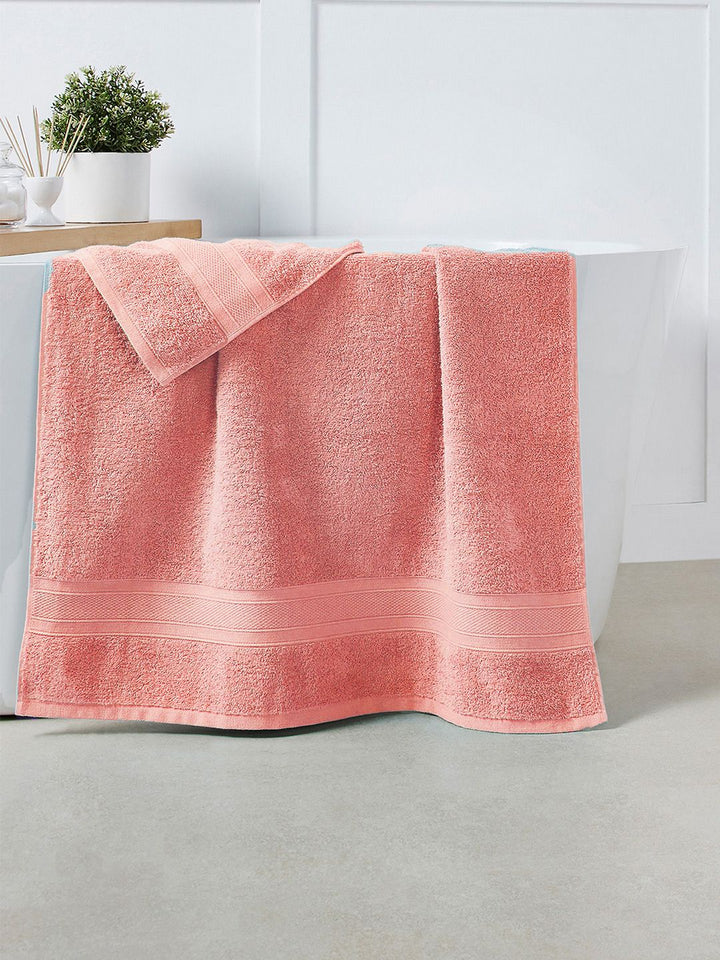 MYTRIDENT Coral Pink Solid 500 GSM Pure Cotton Soft  Plush Bath Towel