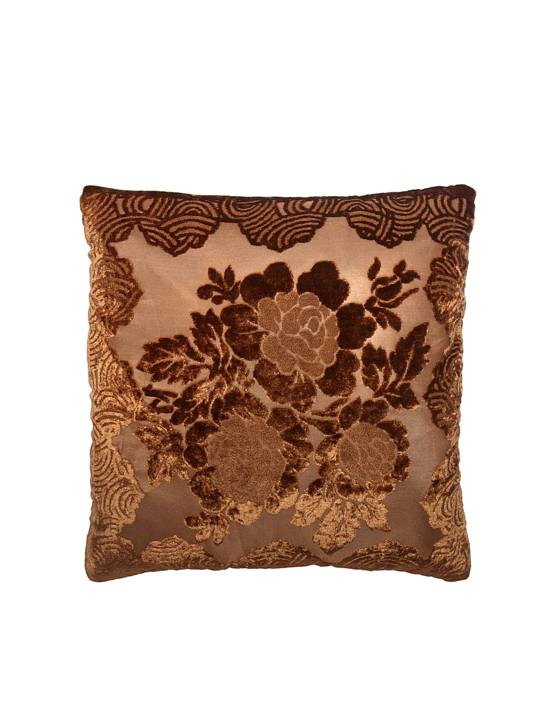HOSTA HOMES Brown Set of 5 Floral Embossed Velvet Square Cushion Covers