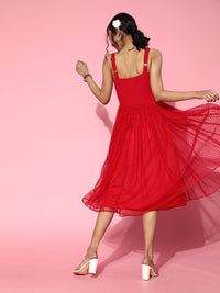 Athena Women Gorgeous Red Solid Tulle Dress