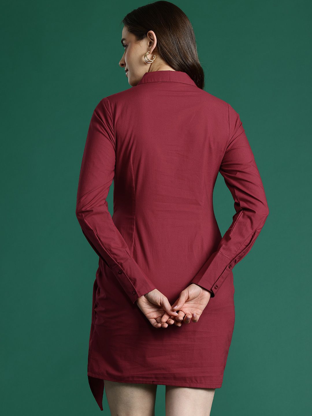 DressBerry Pure Cotton Wrap Tie-Up Shirt Mini Dress
