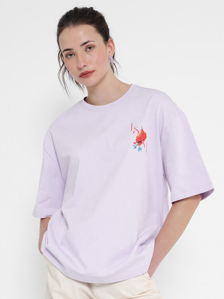 Rareism grafik dicetak bulat leher bahu T Shirt