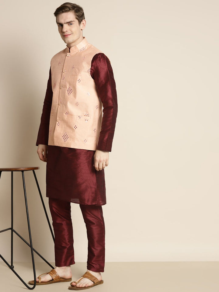 SOJANYA Men Mirror Work Kurta with Churidar