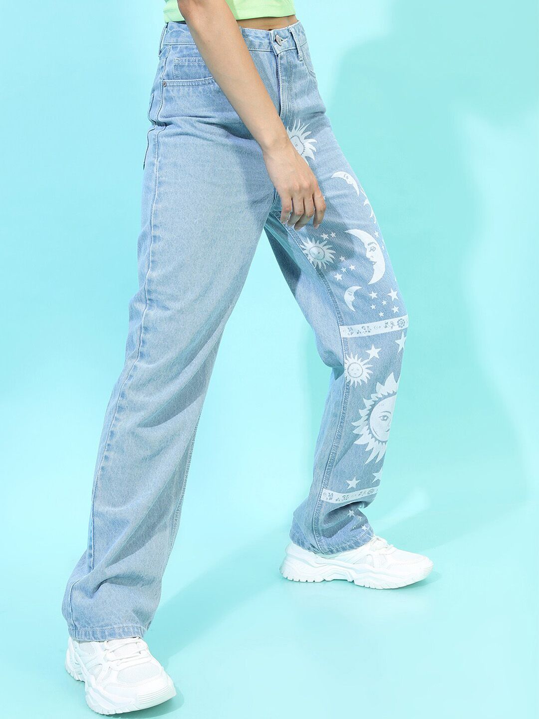 Tokyo Talkies Women Blue Straight Fit Printed Jeans