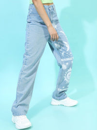 Tokyo Talkies Women Blue Straight Fit Printed Jeans