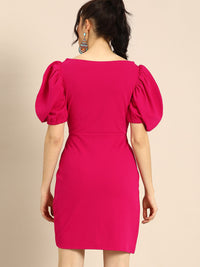 Athena Charming Fuchsia Pink Power Shoulders Tulip Hem Wrap Dress