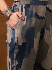 Anouk Grey Abstract Printed Regular Kurta with Trousers