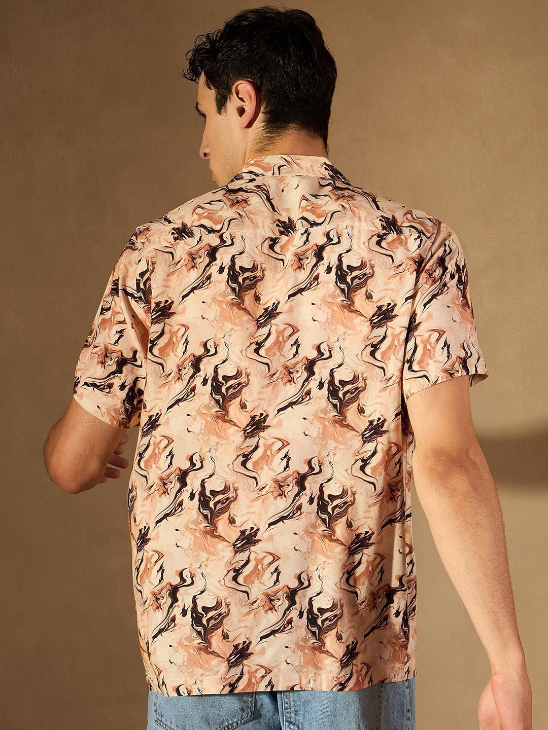 DENNISON Abstract Printed Cuban Collar Smart Oversized Casual Shirt