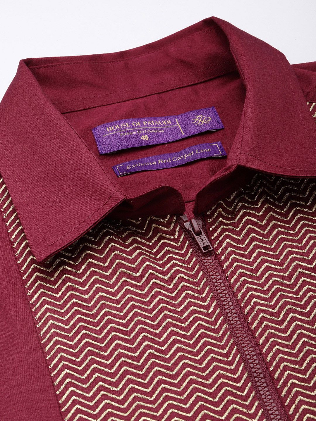 House of Pataudi Pure Cotton Zari Work Chevron Opaque Party Shirt