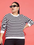 SASSAFRAS Curve Plus Size Striped Sweatshirt