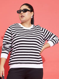 SASSAFRAS Curve Plus Size Striped Sweatshirt