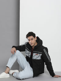 The Indian Garage Co Men Typographic Print Slim Fit Puffer Jacket with Detachable Hood