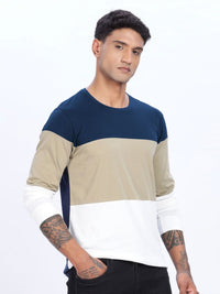 ADRO Men Colourblocked Round Neck Cotton T-shirt
