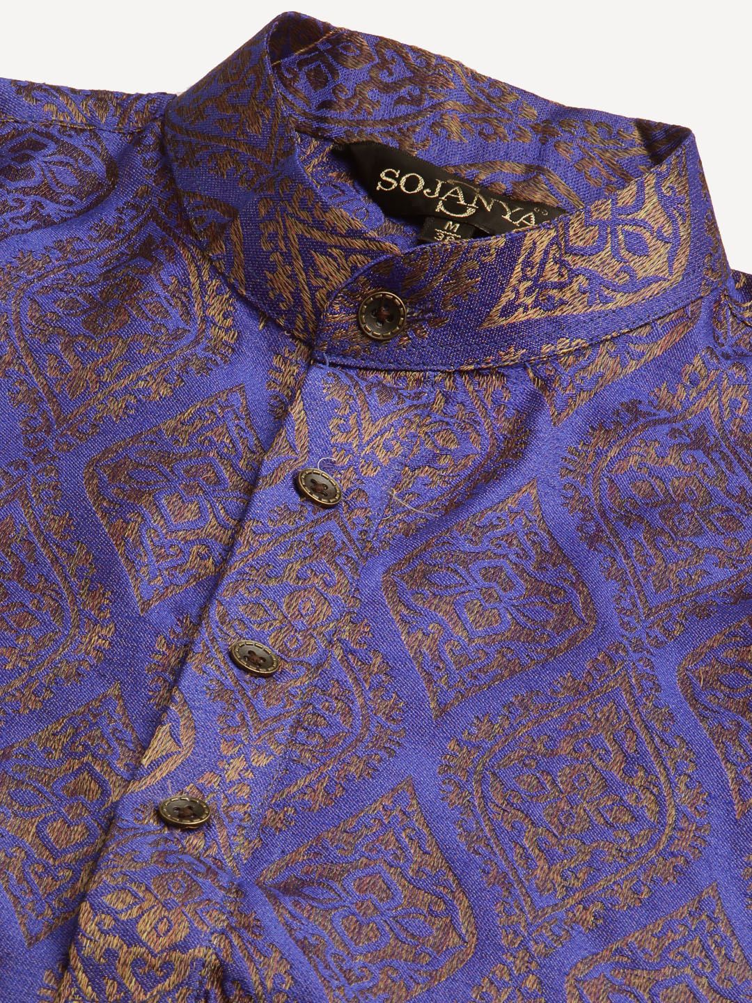 SOJANYA Men Purple Ethnic Motifs Kurta with Churidar & Nehru Jacket