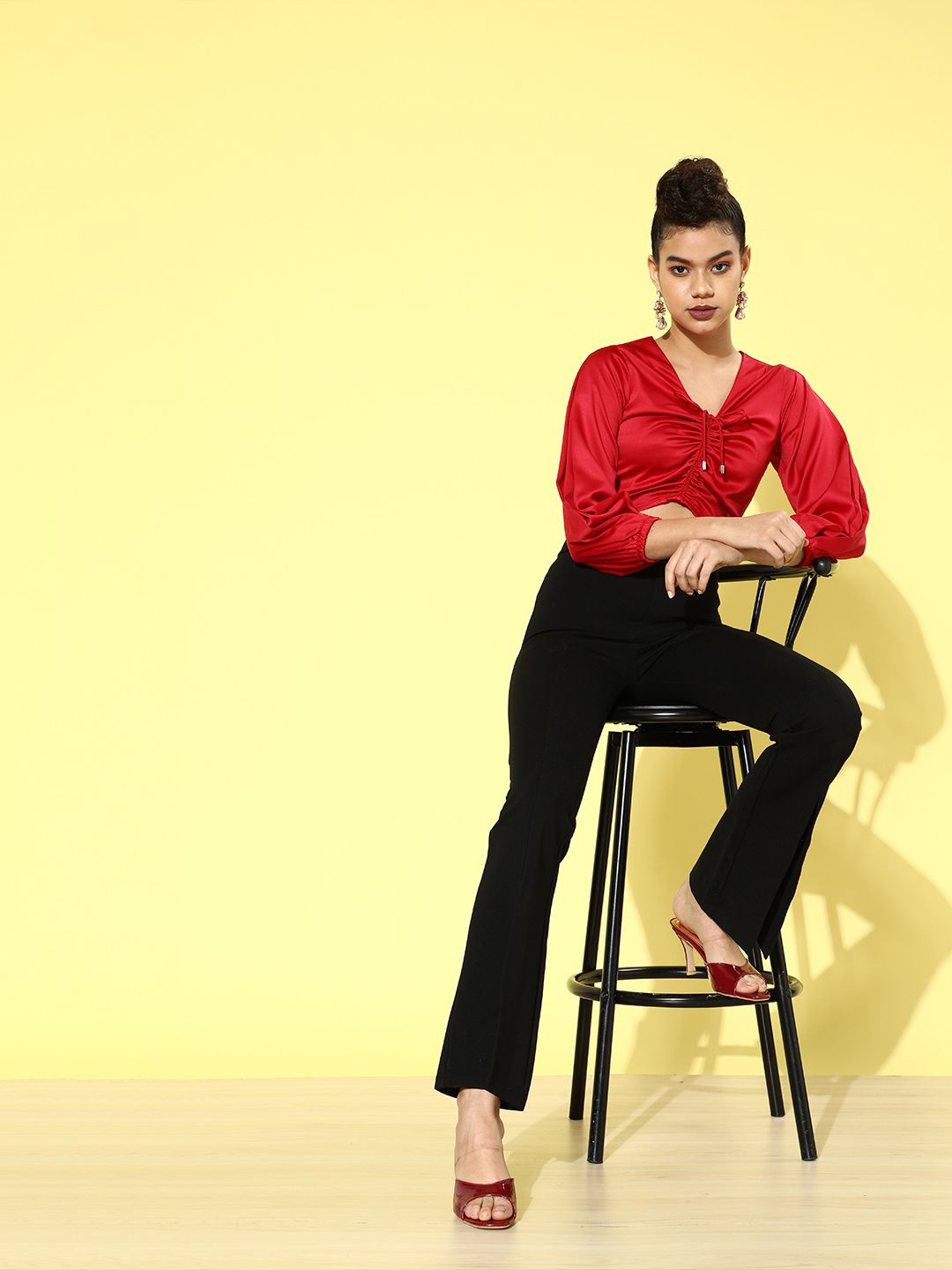 STREET 9 Women Red Solid Satin Top