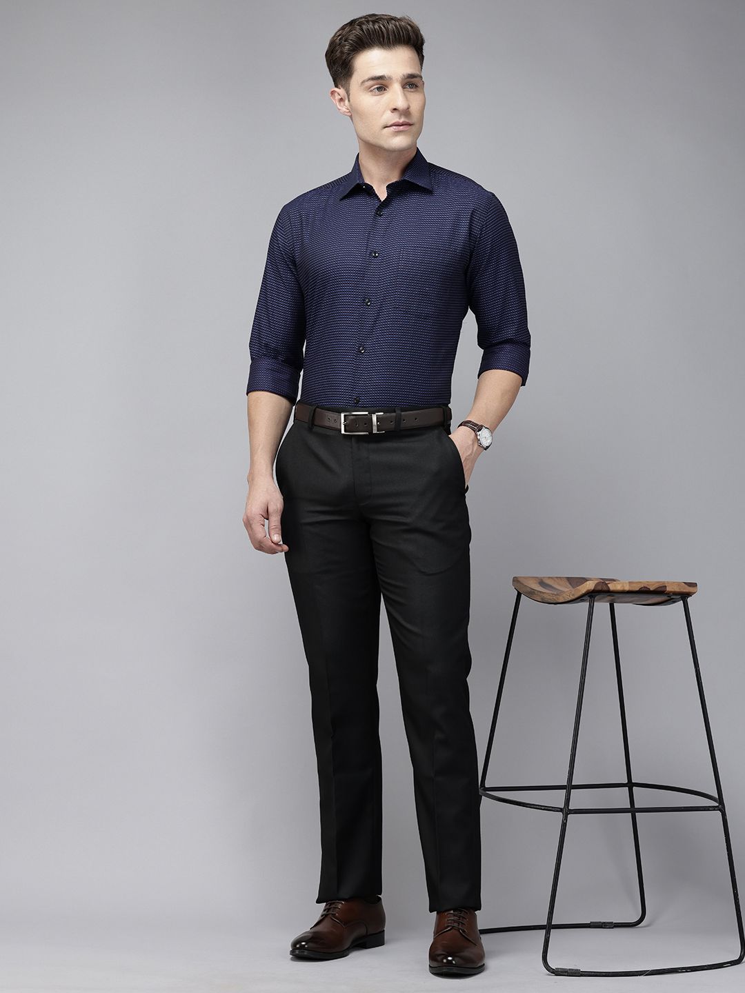 Park Avenue Pure Cotton Self-Design Slim Fit Formal Shirt