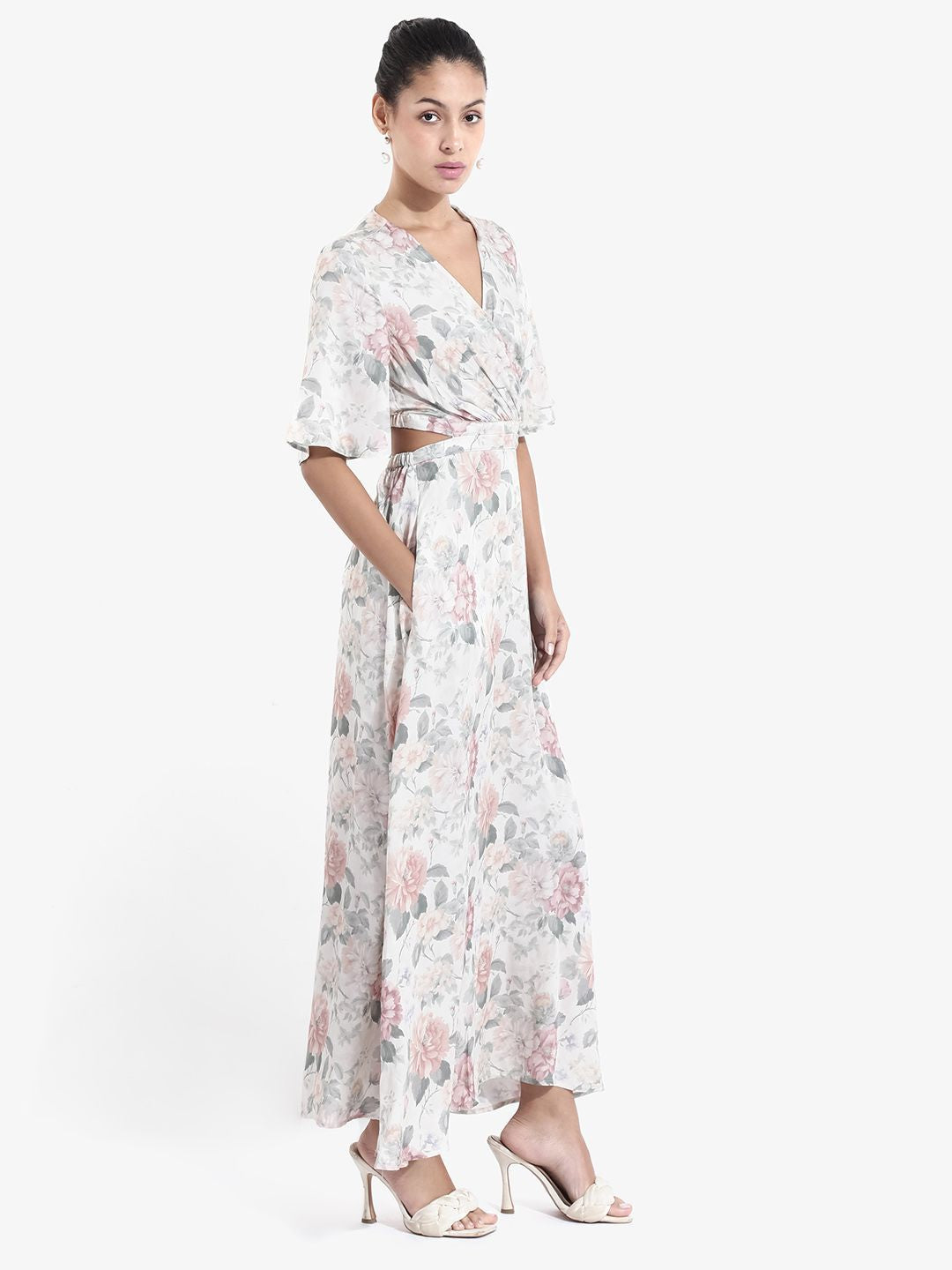 Rareism Cetak bunga cetak lengan baju maxi maxi