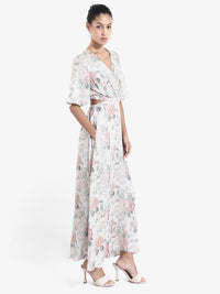 Rareism Cetak bunga cetak lengan baju maxi maxi
